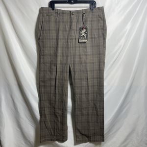 nwt express women's the producer chino size 36x32 5 pocket brown plaid pants
